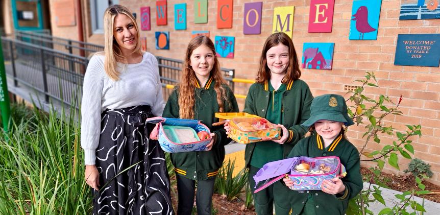 Principal Hayley Cross with Luella, Sadie